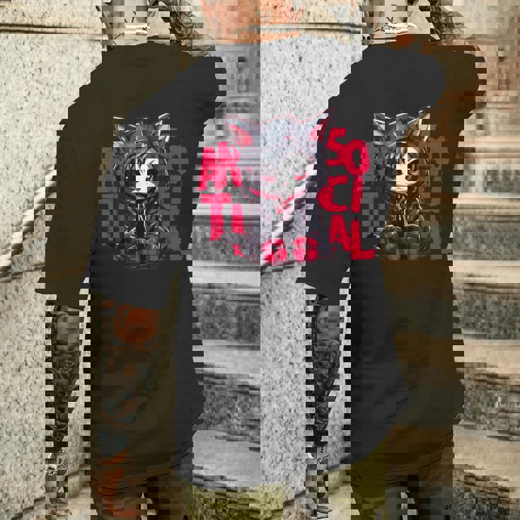 かわいい アニメ ゴシック 猫 ちび反社会的 メンヘラ グランジ メンズTシャツ バックプリント 彼への贈り物