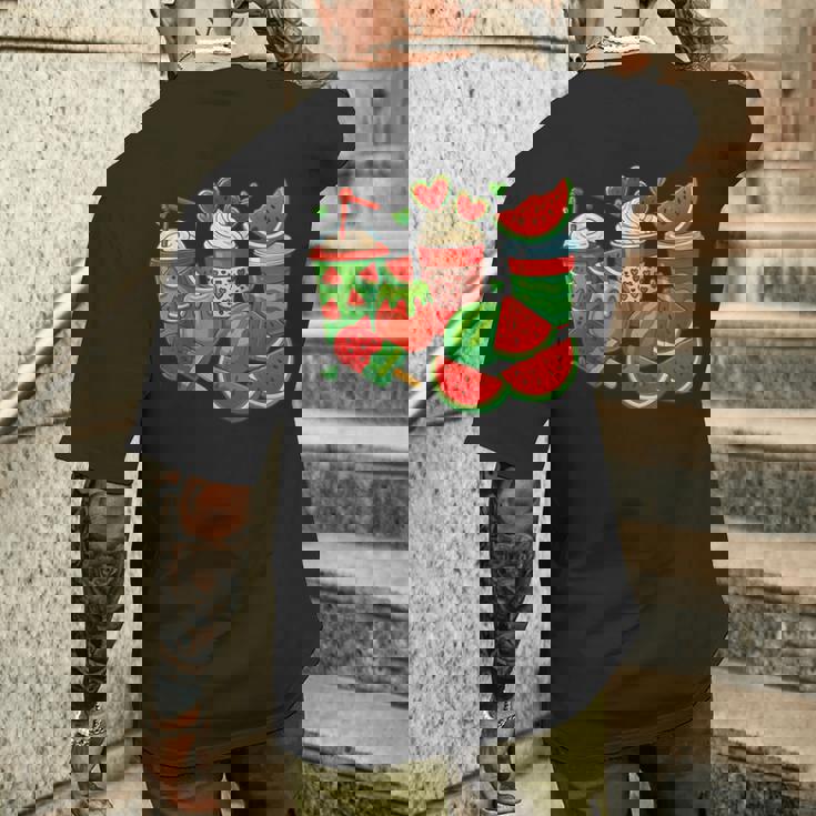 かわいい スイカ好き 夏 フルーツ スイカ アイスコーヒー メンズTシャツ バックプリント 彼への贈り物