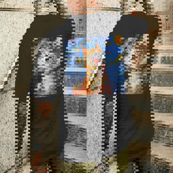 かわいい 柴犬 犬 星月夜 ヴィンセント・ヴァン・ゴッホ 絵画 メンズTシャツ バックプリント 彼への贈り物