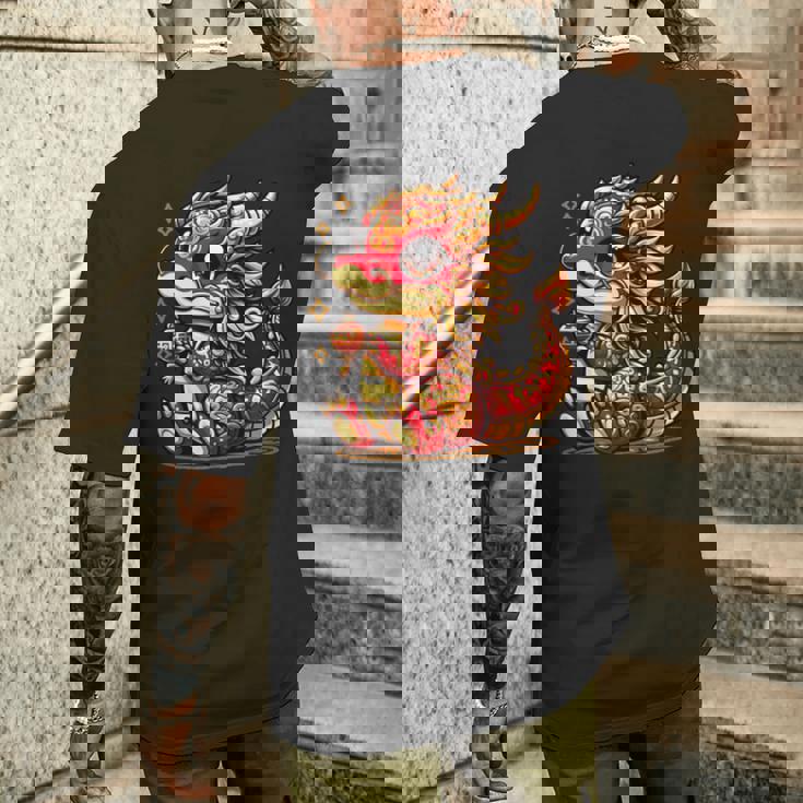 かわいい かわいい 赤 金 龍 中国 旧正月 縁起物 メンズTシャツ バックプリント 彼への贈り物