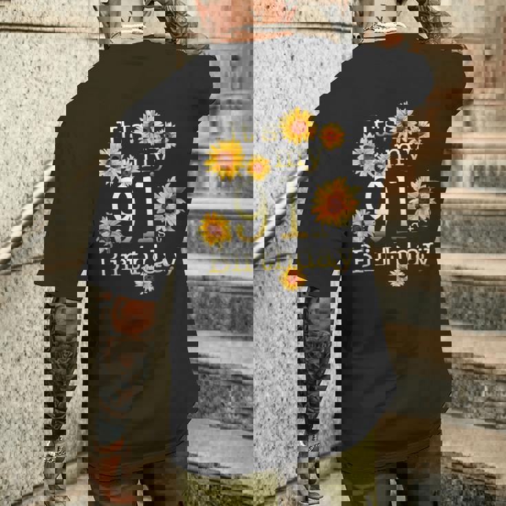 かわいいひまわり Its My 91歳の誕生日 91歳の誕生日 メンズTシャツ バックプリント 彼への贈り物