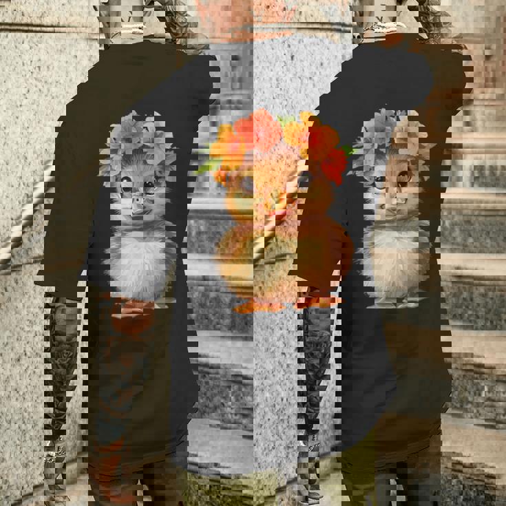 かわいいアヒルの子と花冠 メンズTシャツ バックプリント 彼への贈り物