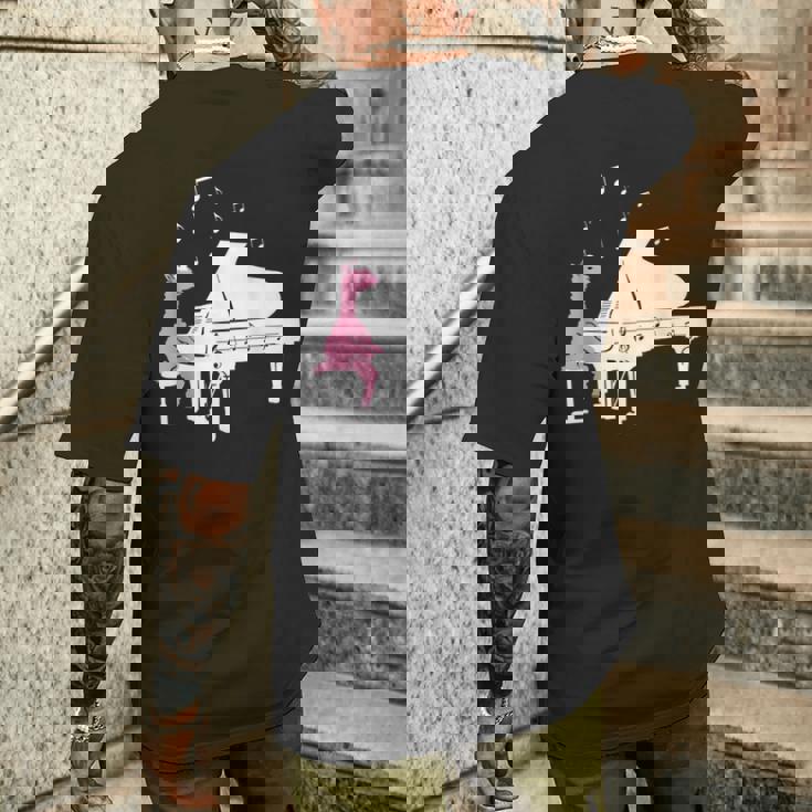 かわいいアルパカ弾き ピアノ音符記号 ミュージシャンアート メンズTシャツ バックプリント 彼への贈り物