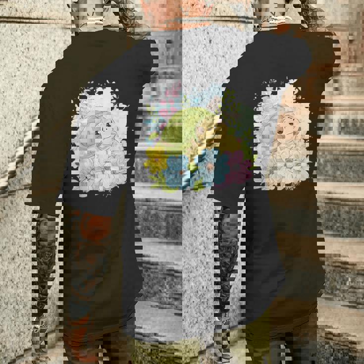 かわいいカメの花 I キッズ 亀 メンズTシャツ バックプリント 彼への贈り物