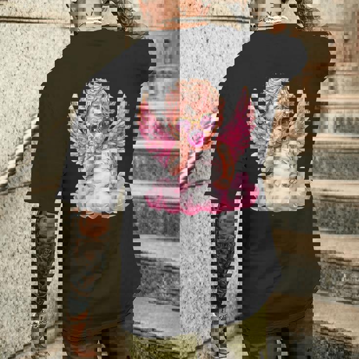 かわいいキューピッド吹くバブルガムサングラスバレンタインデー。 メンズTシャツ バックプリント 彼への贈り物