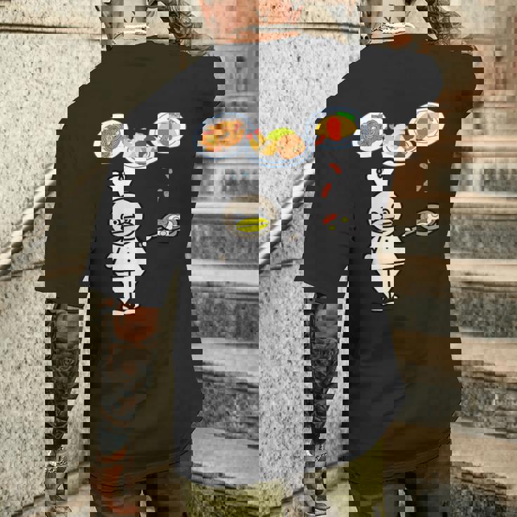 かわいいコックさん 洋食屋さん オムライス ナポリタン ハンバーグ エビフライ ウィンナー フライパン おもしろ メンズTシャツ バックプリント 彼への贈り物