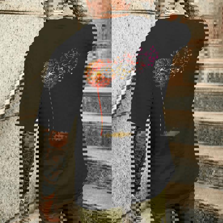 かわいいタンポポ 音符付き 花 男女兼用 音楽 メンズTシャツ バックプリント 彼への贈り物