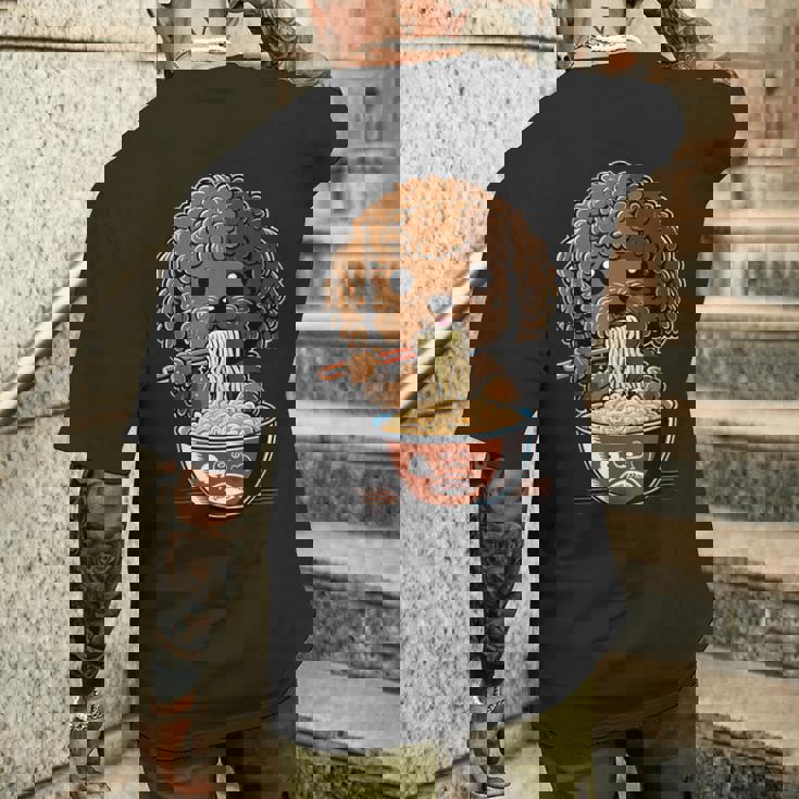 かわいいトイプードル 犬食べるラーメン メンズTシャツ バックプリント 彼への贈り物