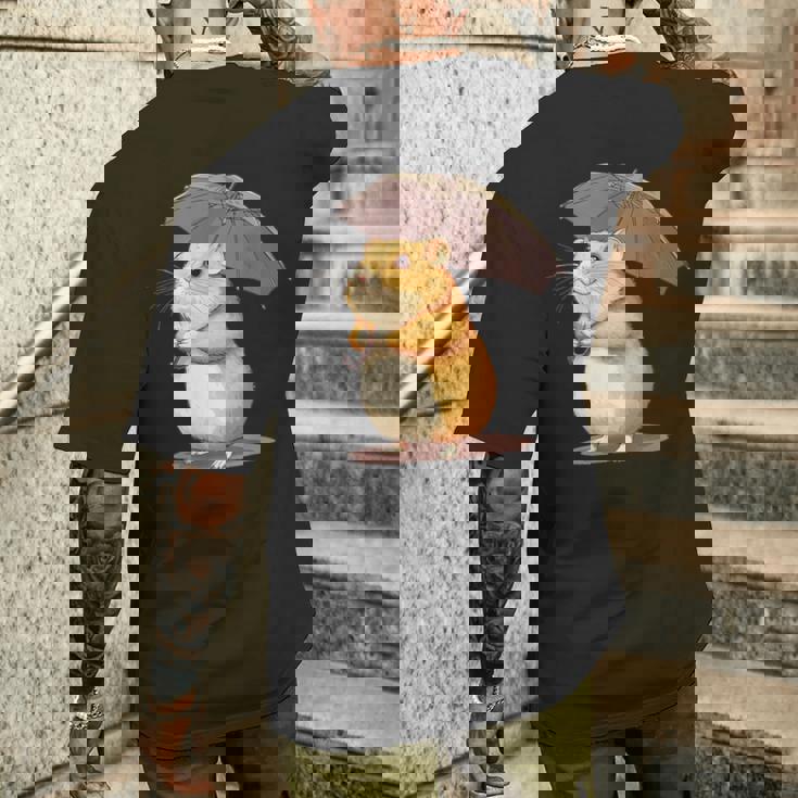 かわいいハムスターと傘のコスチューム。 メンズTシャツ バックプリント 彼への贈り物