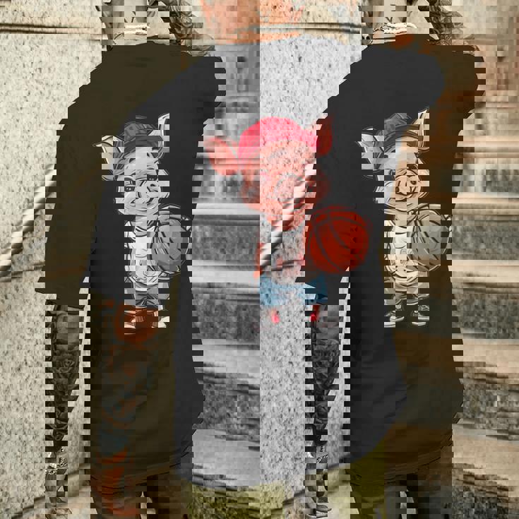 かわいいバスケットボールブタ メンズTシャツ バックプリント 彼への贈り物