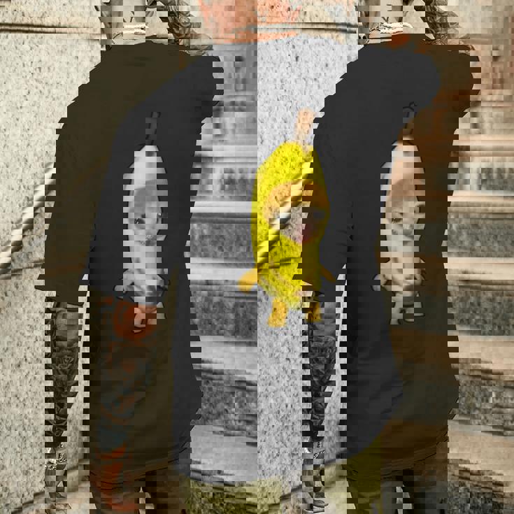 かわいいバナナ猫 ハッピーバナナキャットミーム キティ 猫好きミーム メンズTシャツ バックプリント 彼への贈り物