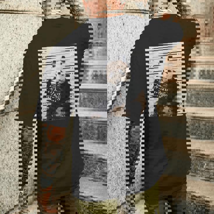 かわいいパンダの顔写真 犯罪者パンダ メンズTシャツ バックプリント 彼への贈り物