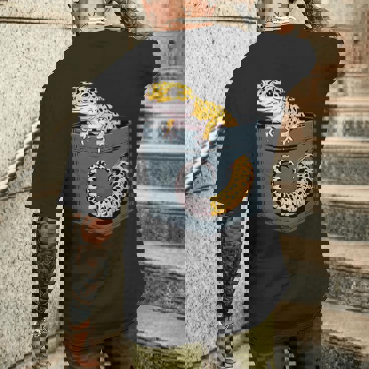 かわいいヒョウゲッコ トカゲ爬虫類 ヒョウ ヤモリのお父さん用 メンズTシャツ バックプリント 彼への贈り物