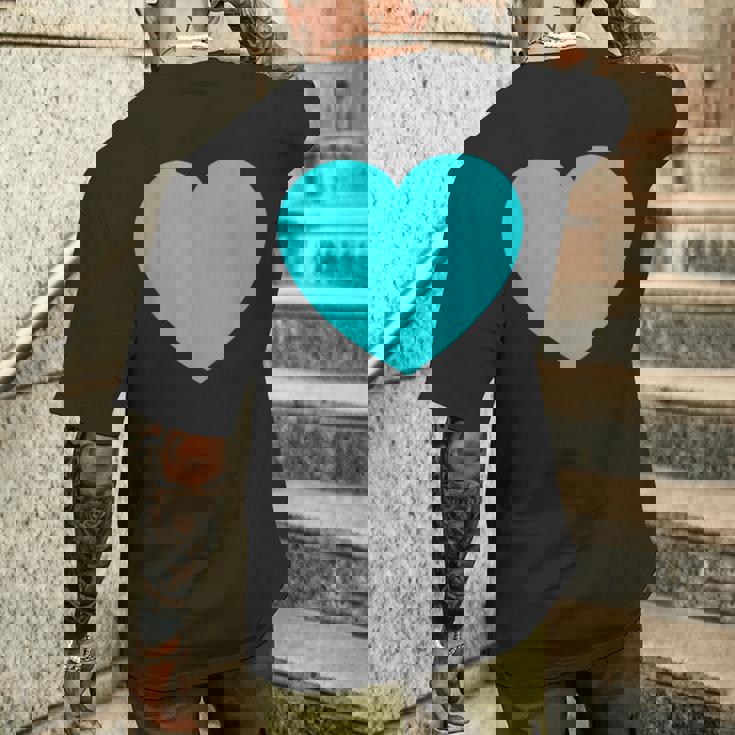 かわいいブルーターコイズハート メンズTシャツ バックプリント 彼への贈り物