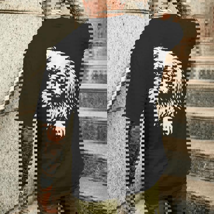 かわいいペキニーズのぞき見犬のグラフィック デザイン メンズTシャツ バックプリント 彼への贈り物