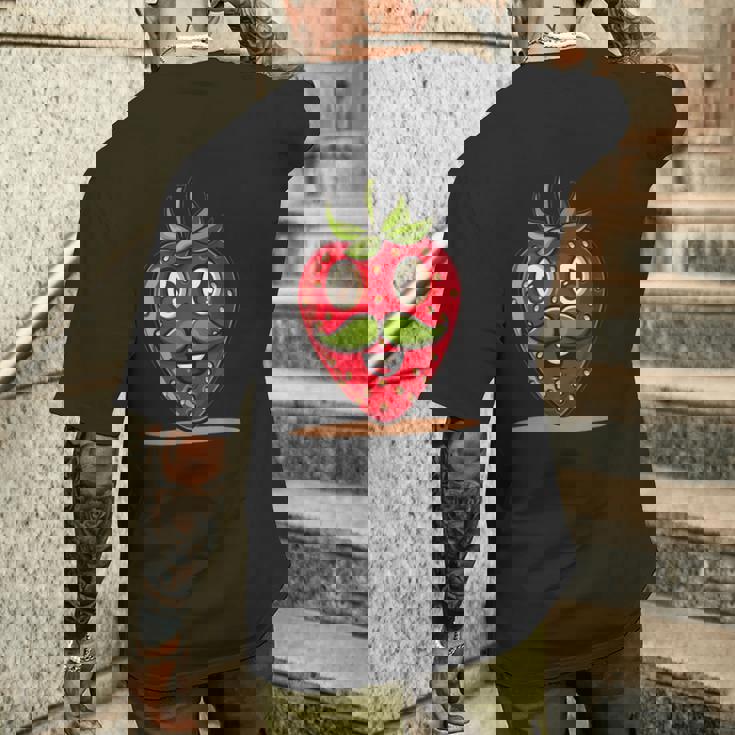 かわいい口ひげストロベリーコスチューム メンズTシャツ バックプリント 彼への贈り物