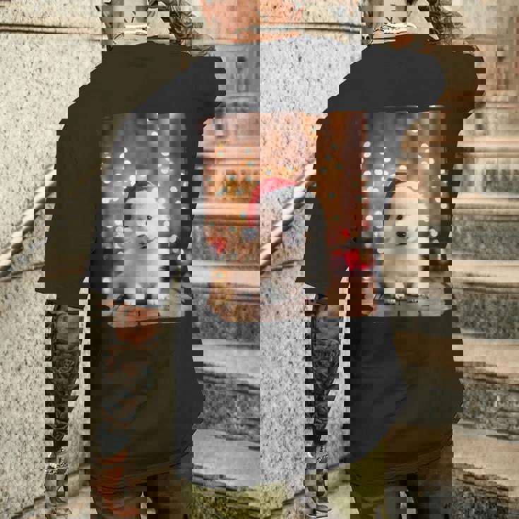 かわいい子犬の動物のクリスマス–サモエド犬のグラフィック メンズTシャツ バックプリント 彼への贈り物