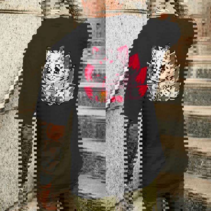 かわいい日本のキツネ九尾キツネボバティーアニメ メンズTシャツ バックプリント 彼への贈り物