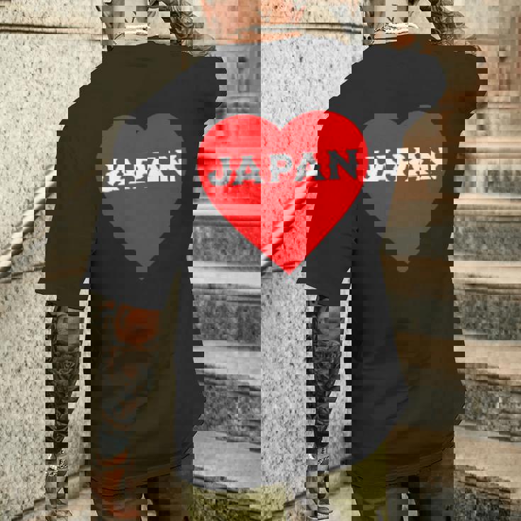 かわいい日本の国旗 ハートjapan 日本応援 ワンポイント メンズTシャツ バックプリント 彼への贈り物