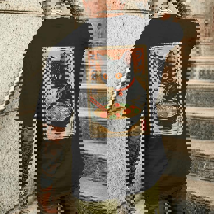 かわいい猫とラーメン麺 日本のアニメ漫画 メンズTシャツ バックプリント 彼への贈り物