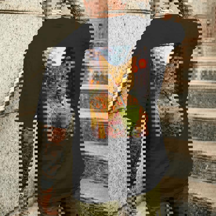 かわいい着物猫 自撮り 抹茶 バブルティー メンズTシャツ バックプリント 彼への贈り物