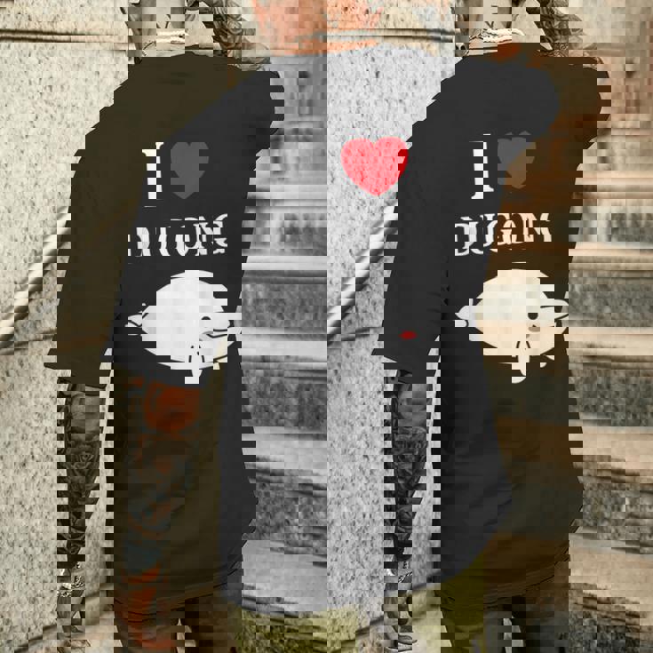 かわいい面白いシンプルなジュゴンの魚を引用します。 I Love Dugong メンズTシャツ バックプリント 彼への贈り物