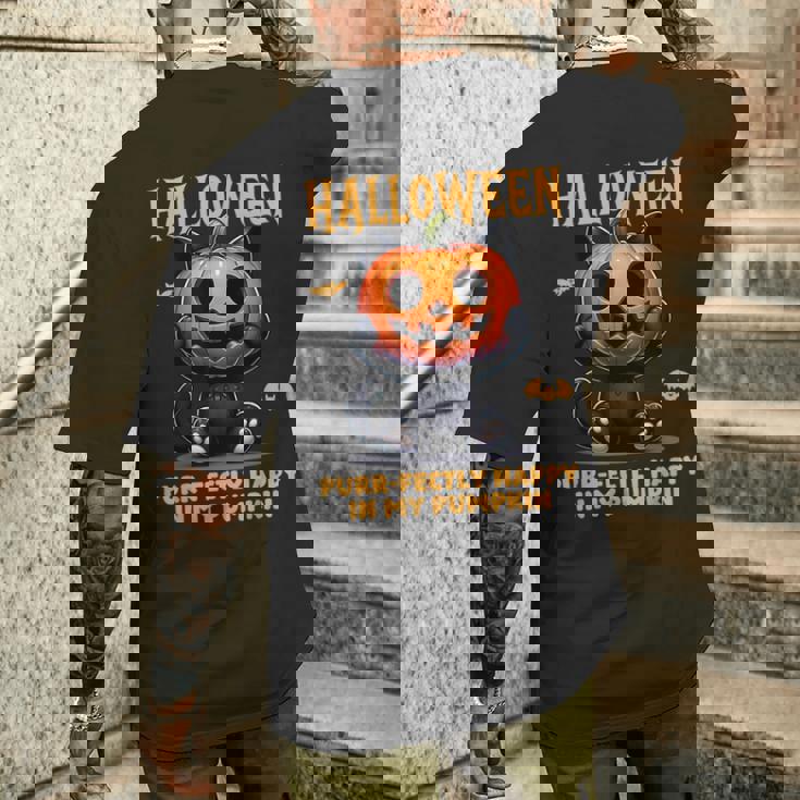 かわいい黒猫ハロウィン衣装カボチャデザインマスク面白い メンズTシャツ バックプリント 彼への贈り物