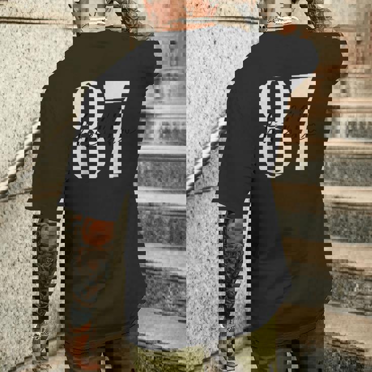 こんにちは 87歳誕生日ようこそ 87 メンズTシャツ バックプリント 彼への贈り物