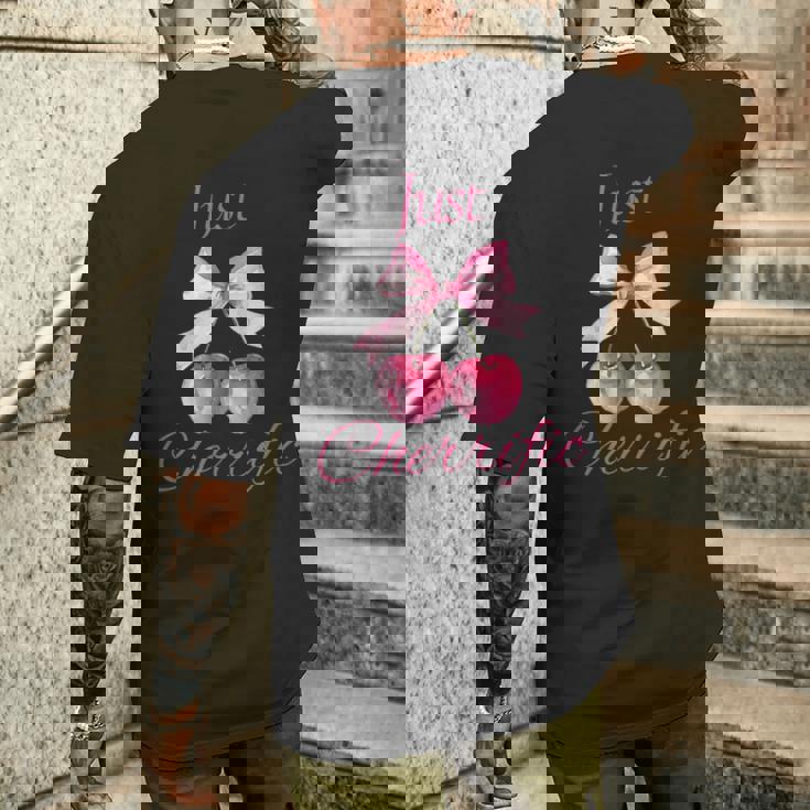 さくらんぼ かわいいチェリーピンクチェリー メンズTシャツ バックプリント 彼への贈り物