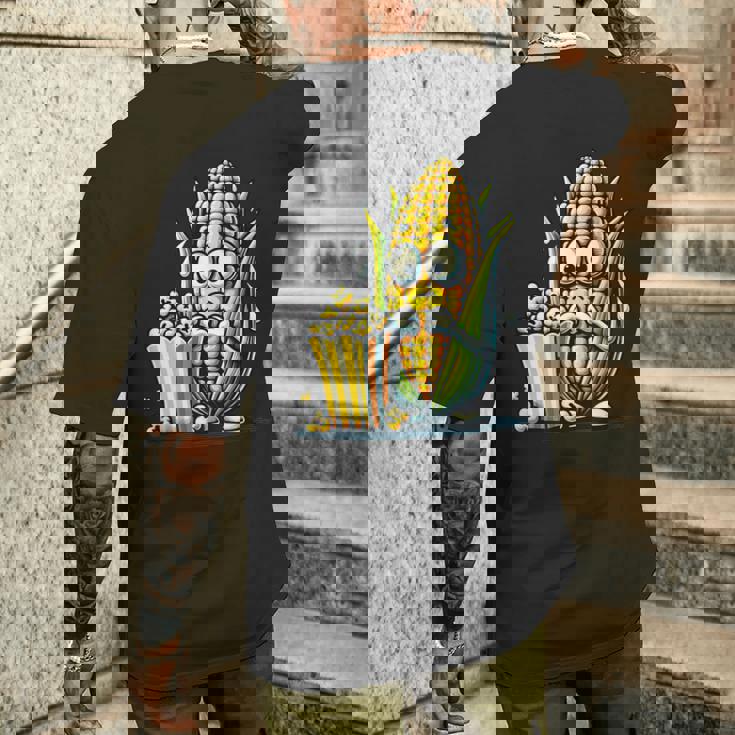 とうもろこしとポップコーンのキャラクター メンズTシャツ バックプリント 彼への贈り物