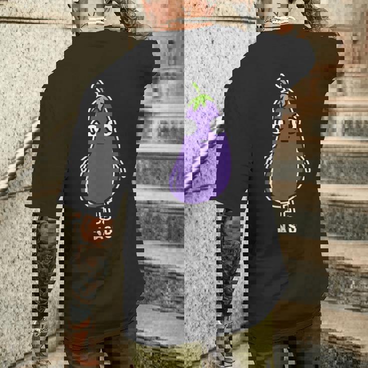 なす ナス 顔 イラスト かわいい おもしろ 面白い 簡単 シンプル ゆるい 野菜 メンズTシャツ バックプリント 彼への贈り物