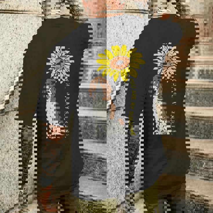 ひまわり サンシャイン ビーグル 動物 ペット ハウンド 犬 恋人 ギフト メンズTシャツ バックプリント 彼への贈り物