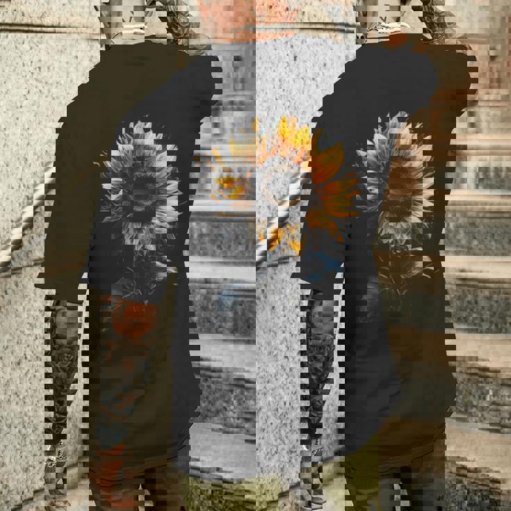 ひまわり ボタニカル 自然 アート フラワーガーデン ギフト メンズTシャツ バックプリント 彼への贈り物