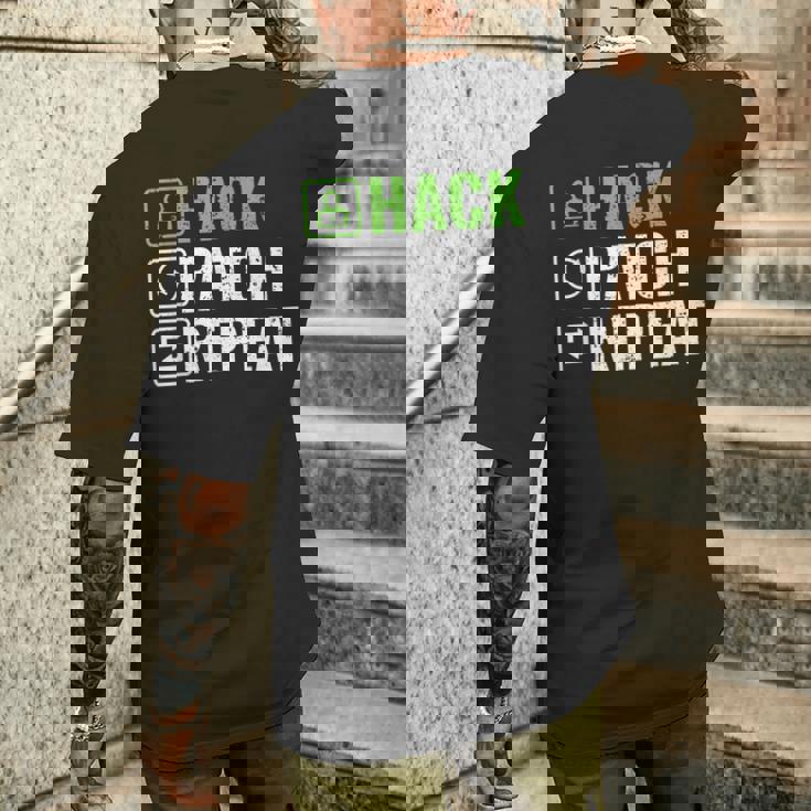 へのギフト ハック パッチ リピート エシカル ハッカー サイバーセキュリティ メンズTシャツ バックプリント 彼への贈り物