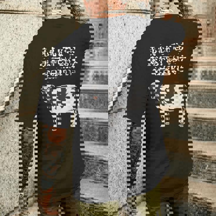 むしゃむしゃしてやった おもしろ ユーモア ジョーク 牛 むしゃくしゃしてやった メンズTシャツ バックプリント 彼への贈り物