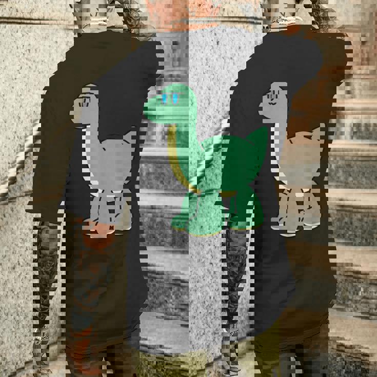 ゆるい恐竜のキャラクターイラスト_ブラキオサウルス メンズTシャツ バックプリント 彼への贈り物