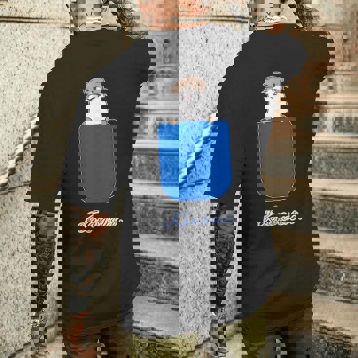 ゆるカワウソさん Otters オッターズ『いん ざ ぽけっと』（ブルーポケット）コツメカワウソ かわいい イラスト メンズTシャツ バックプリント 彼への贈り物