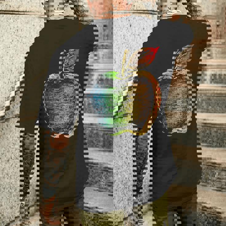 りんご フルーツ ドローイング アート カラフル モチーフ アップル メンズTシャツ バックプリント 彼への贈り物