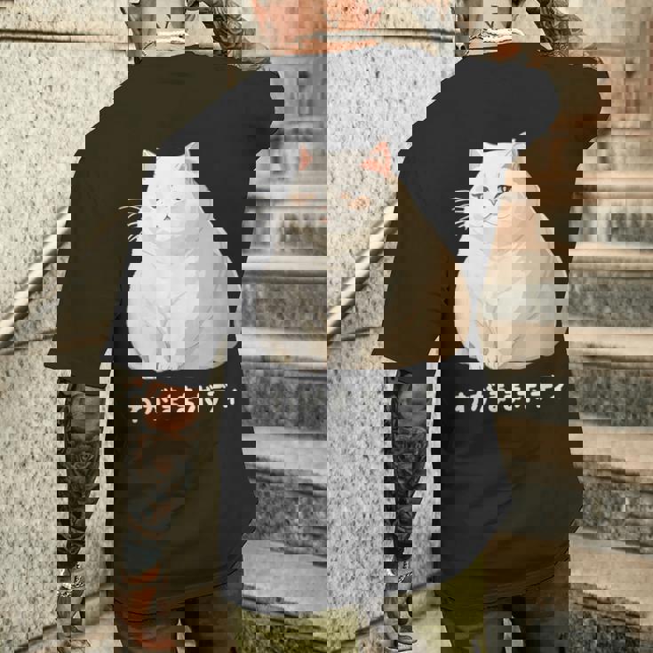 わがままボディ 猫 ねこ 白猫 太ったねこ ぽっちゃり ねこ好き かわいい おもしろ 面白い メンズTシャツ バックプリント 彼への贈り物