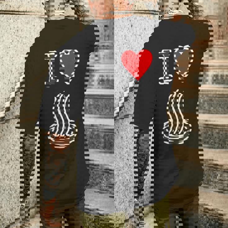 アイラブ・温泉 温泉マーク お風呂 銭湯 記号 お土産 旅行 ハート スタッフ メッセージ・面白 メンズTシャツ バックプリント 彼への贈り物