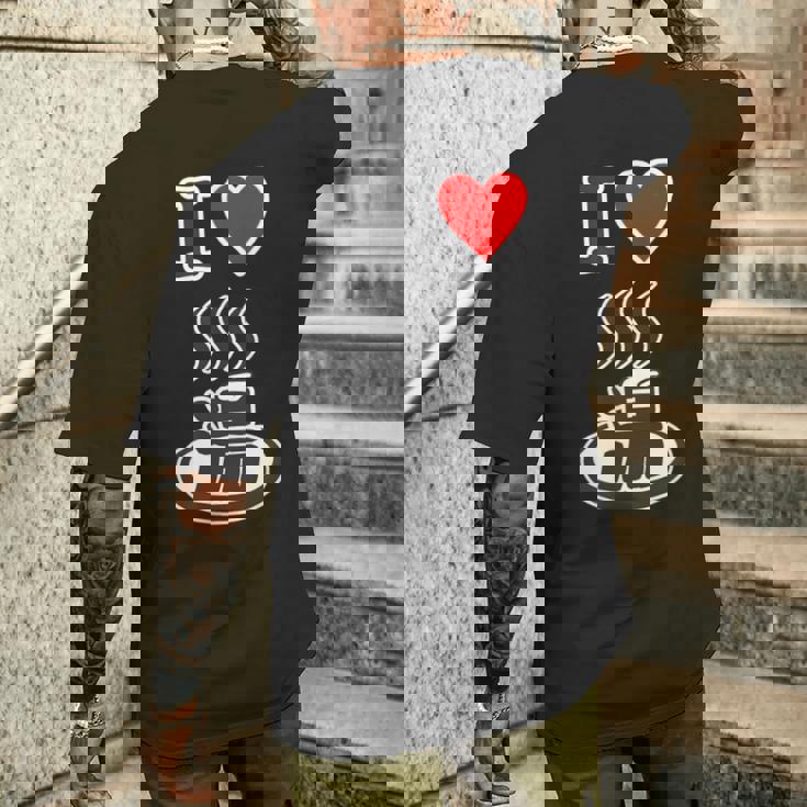 アイラブ・湯 イラスト【温泉】お風呂 マーク 銭湯 記号 ハート お土産 旅行 メッセージ・面白い デザイン メンズTシャツ バックプリント 彼への贈り物