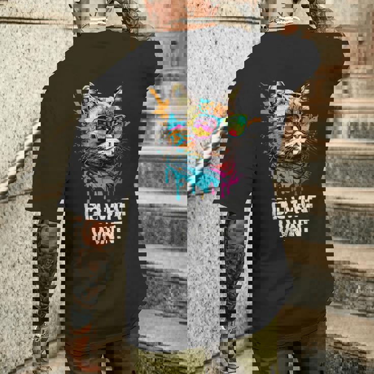 アイ・ドゥー・ホワット・アイ・ワント キャット・ウィズ・サングラス メンズTシャツ バックプリント 彼への贈り物