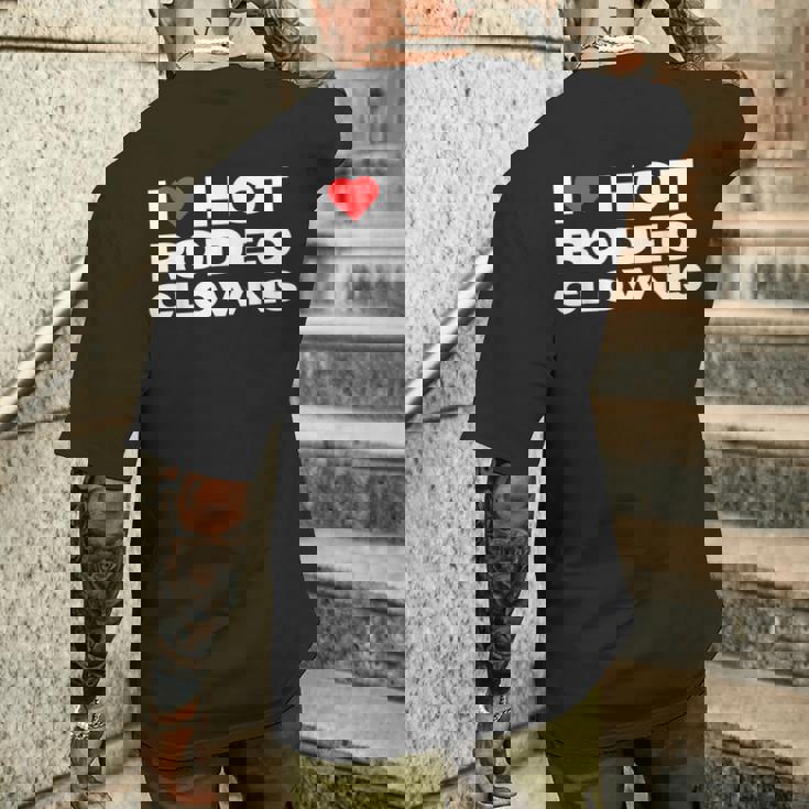 アイ・ラブ・ホット・ロデオ・クラウンズ・ファニー・ウェスタン・ロデオ・カウガール メンズTシャツ バックプリント 彼への贈り物