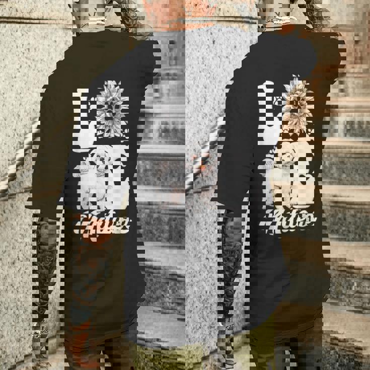 アイ・ラブ・マルチーズ・ドッグ・オーナー・ファニー・ポー・プリント・サンフラワー・ラバー メンズTシャツ バックプリント 彼への贈り物