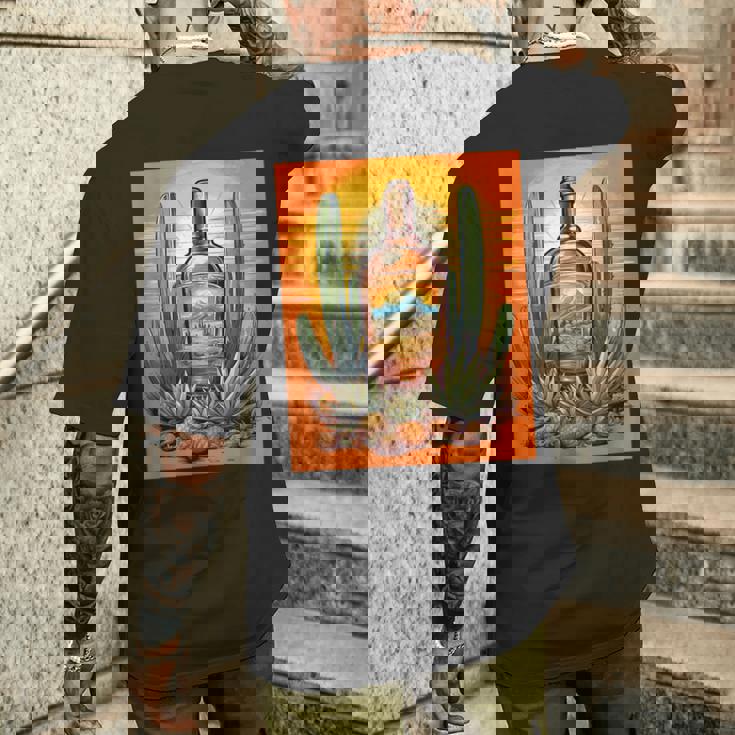 アガベ植物 テキーラボトル メキシカン メズカル アルコール ドリンク メンズTシャツ バックプリント 彼への贈り物