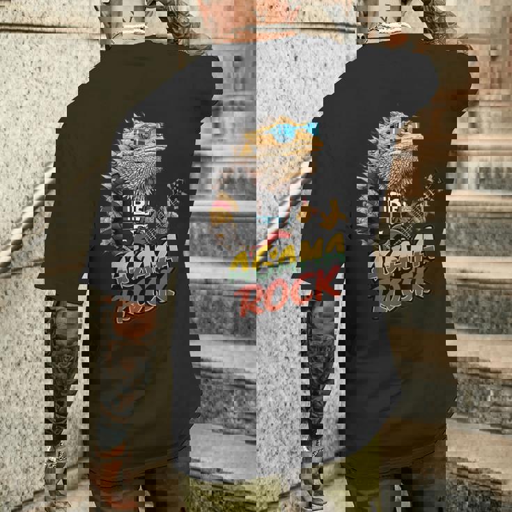 アガマ ロック、フトアゴヒゲトカゲ ロッカー、ギター Pogonaitticeps メンズTシャツ バックプリント 彼への贈り物