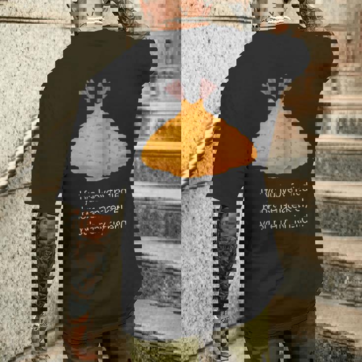 アジフライ好きなら、あなたは私の友達、アジフライ好き共有メッセージ メンズTシャツ バックプリント 彼への贈り物