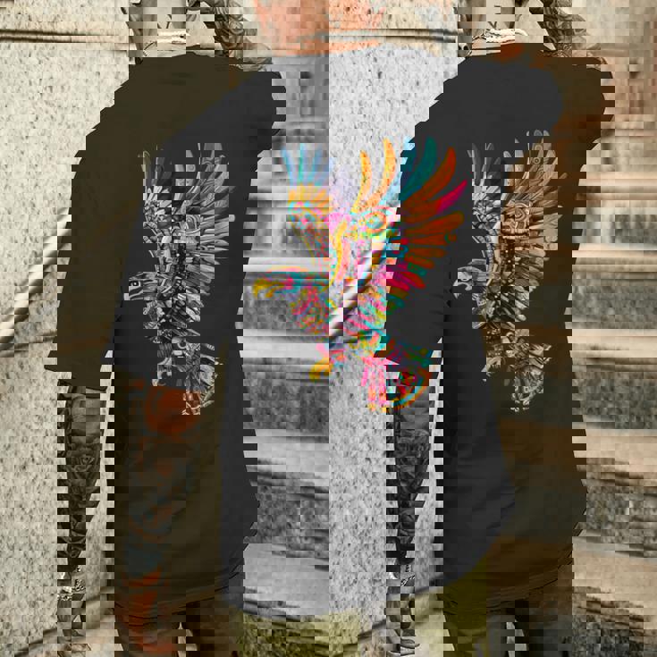 アステカ メキシコ神話 羽をつけた蛇 鷲 マヤ人 メンズTシャツ バックプリント 彼への贈り物