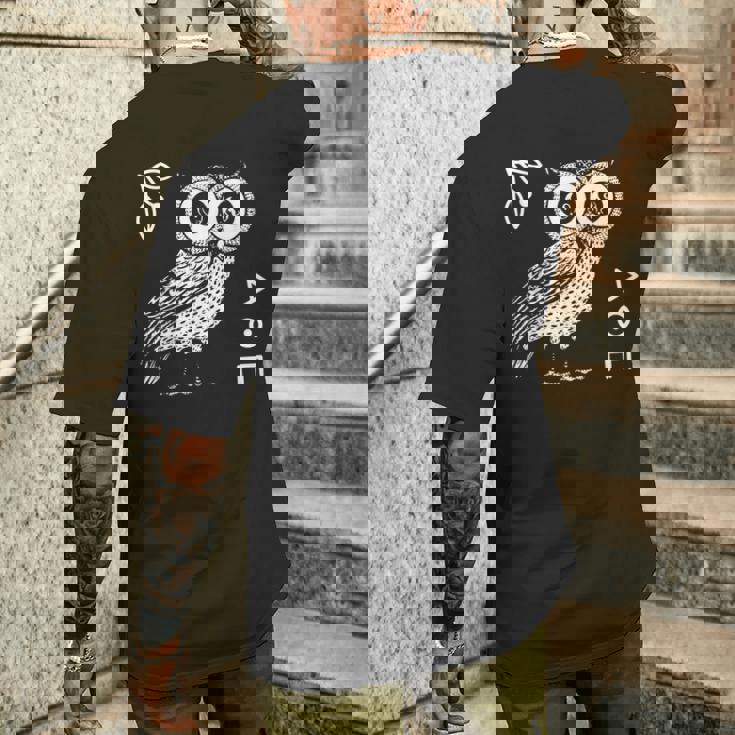 アテナのフクロウ ギリシャ神話 古代ギリシャ メンズTシャツ バックプリント 彼への贈り物