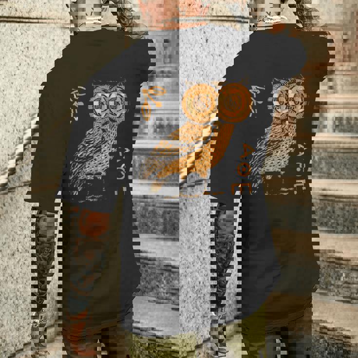 アテナのフクロウ ギリシャ神話 古代ギリシャ メンズTシャツ バックプリント 彼への贈り物